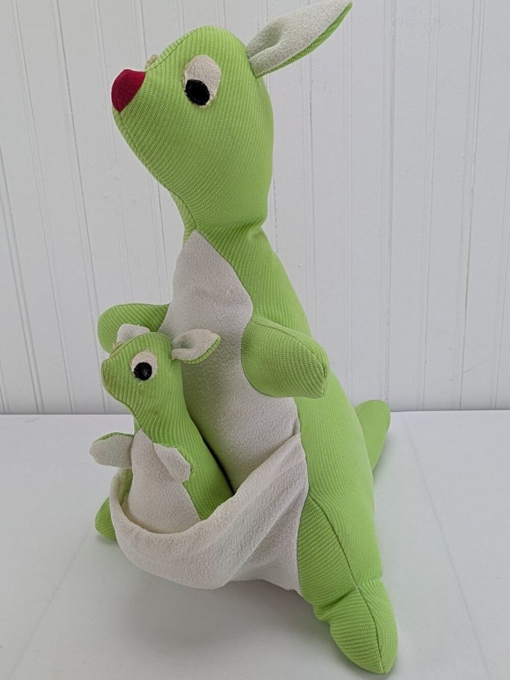 Handmade Green Kangaroo Plush Toy Small Joey in Pouch 15" Stuffed Animal Fabric